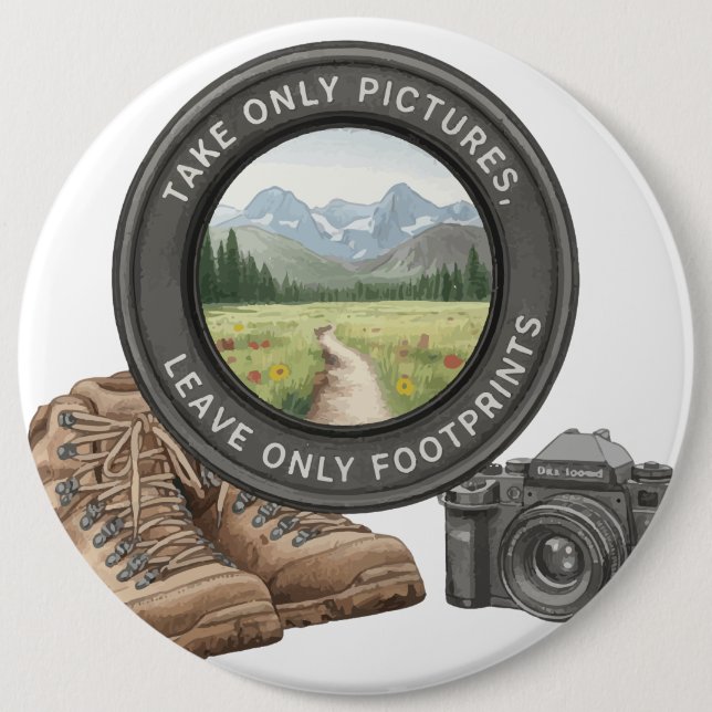 Badge Rond 15,2 Cm Take Only Pictures Leave Only Footprints (Devant)