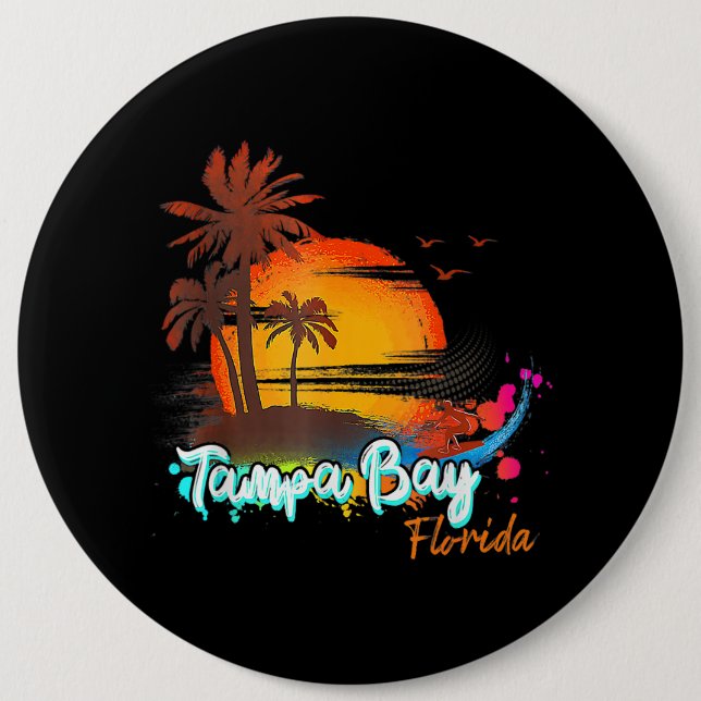 Badge Rond 15,2 Cm Tampa Bay Floride Beach Summer Vacation Palm Trees (Devant)