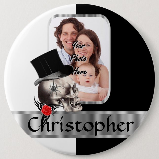Badge Rond 15,2 Cm tatouage gothique du crâne (Devant)
