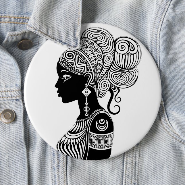 Badge Rond 15,2 Cm Tatouage Tribal Portrait de Fille Africaine (En situation)