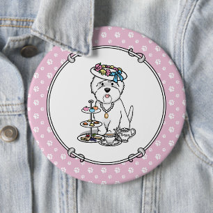 Badge Rond 15,2 Cm Tea Party Westie Dog West Highland White Terrier