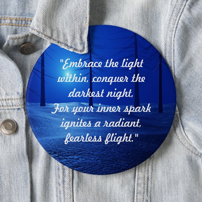 Badge Rond 15,2 Cm tendance retro boho script bleu forêt personnalisé (En situation)