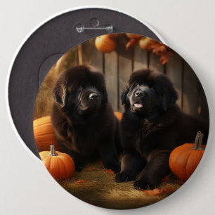 Badge Rond 15,2 Cm Terre-Neuve Chiot Automne Citrouille de plaisir