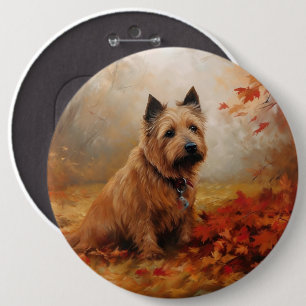 Badge Rond 15,2 Cm Terrier Australien dans les feuilles d'automne qui