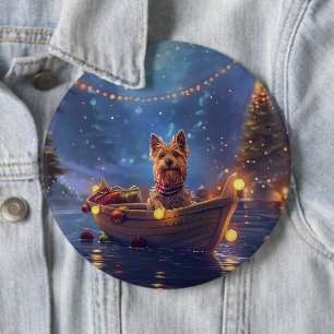Badge Rond 15,2 Cm Terrier Australien Voyage de Noël Festif