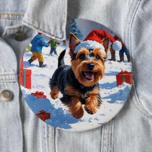 Badge Rond 15,2 Cm Térrier Écossais Courant dans la Neige avec un Cha