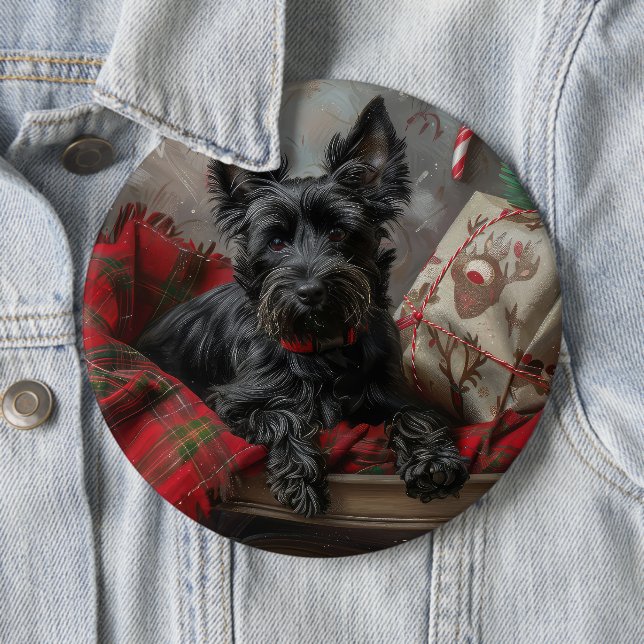 Badge Rond 15,2 Cm Térrier Écossais Noël Fête (En situation)