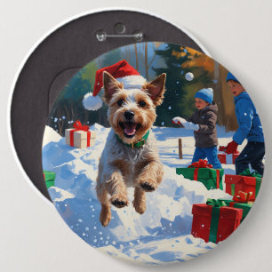 Badge Rond 15,2 Cm Terrier Fox à poil dur courant dans la neige avec