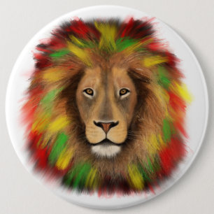Badge Rond 15,2 Cm Tête de lion rasta rouge jaune vert dessin Jamaïqu
