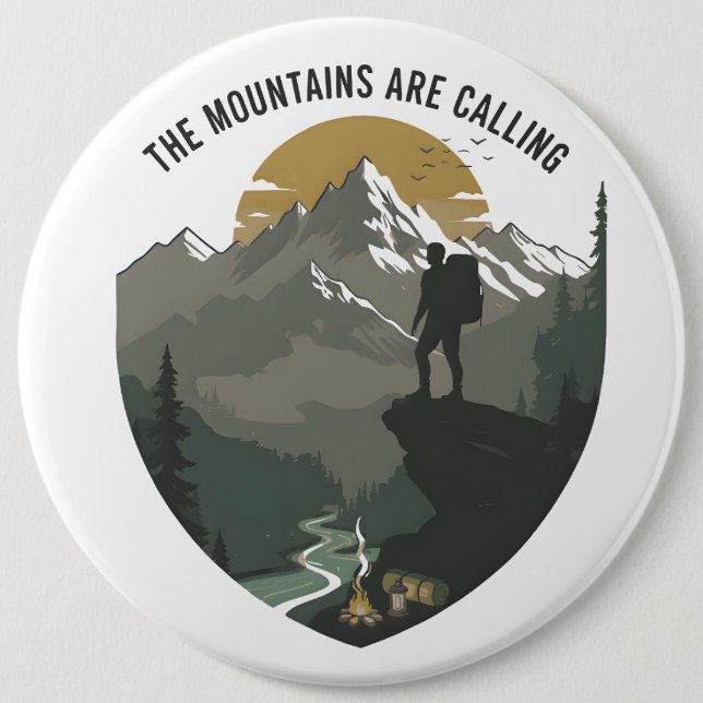 Badge Rond 15,2 Cm The Mountains Are Calling (Devant)