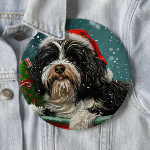 Badge Rond 15,2 Cm Tibétain Terrier Chien Noël Festif