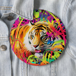 Badge Rond 15,2 Cm Tigre dans le bouton de la jungle