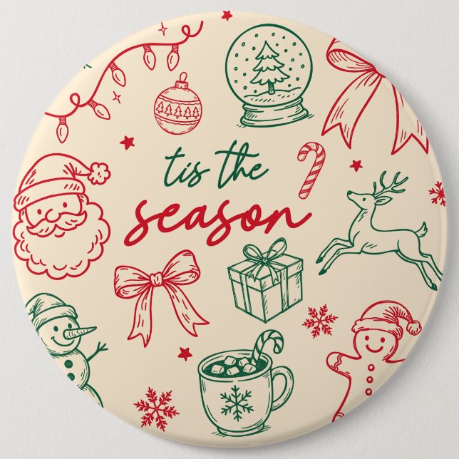 Badge Rond 15,2 Cm Tis the Season - Christmas Doodle (Devant)