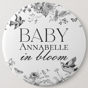 Badge Rond 15,2 Cm Toile De Jouy Vintage Floral Bébé Hôpital Noir