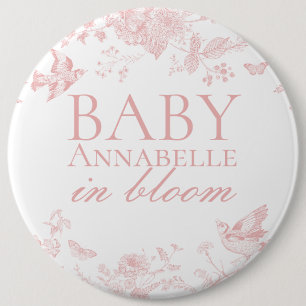 Badge Rond 15,2 Cm Toile Rose De Jouy Baby shower Floral Vintage