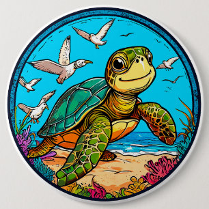 Badge Rond 15,2 Cm Tortue de dessin animé