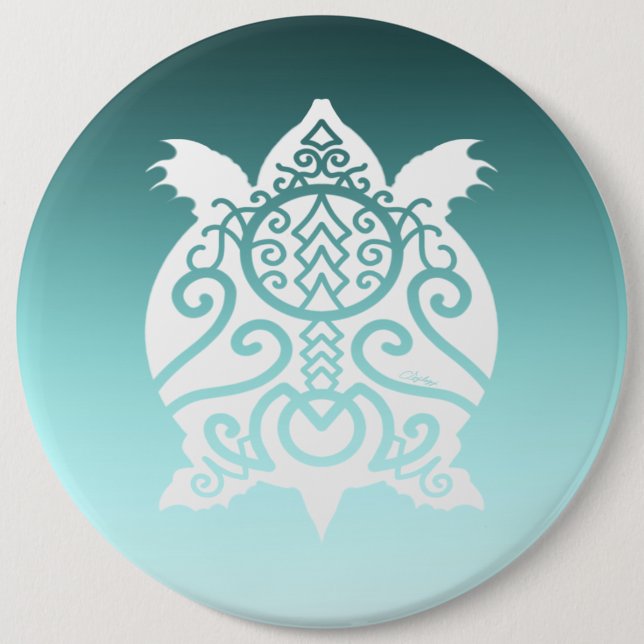 Badge Rond 15,2 Cm Tortue Snapper Silhouette Blanche (Devant)