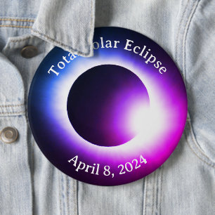 Badge Rond 15,2 Cm Total éclipse solaire 8 avril 2024 soleil de lune