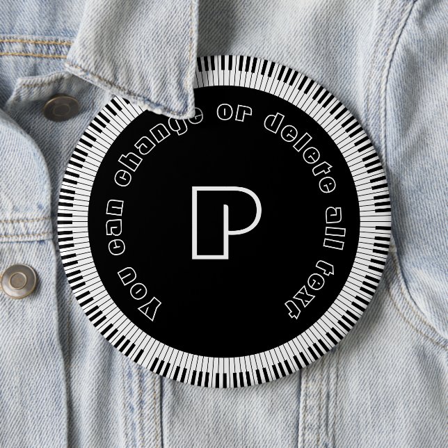 Badge Rond 15,2 Cm Touches de piano noir et blanc Monogramme (En situation)