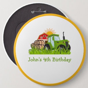Badge Rond 15,2 Cm Tracteur vert Décoration d'anniversaire sur le t