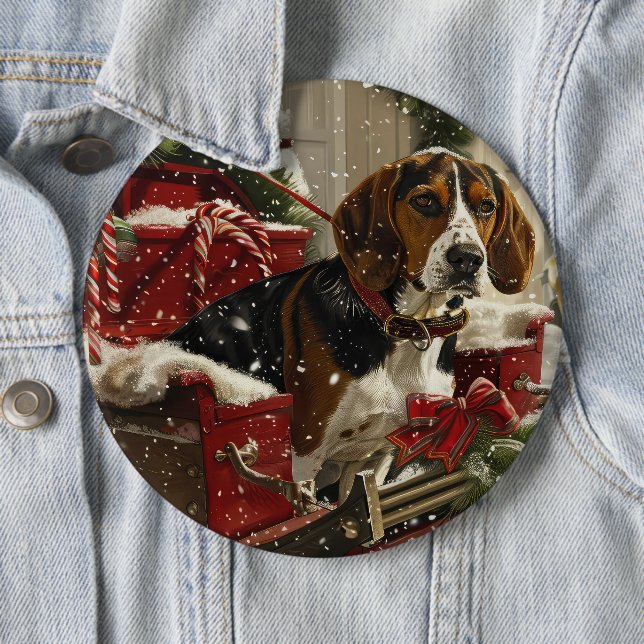 Badge Rond 15,2 Cm Treeing Walker Coonhound Dog Christmas Festive (En situation)