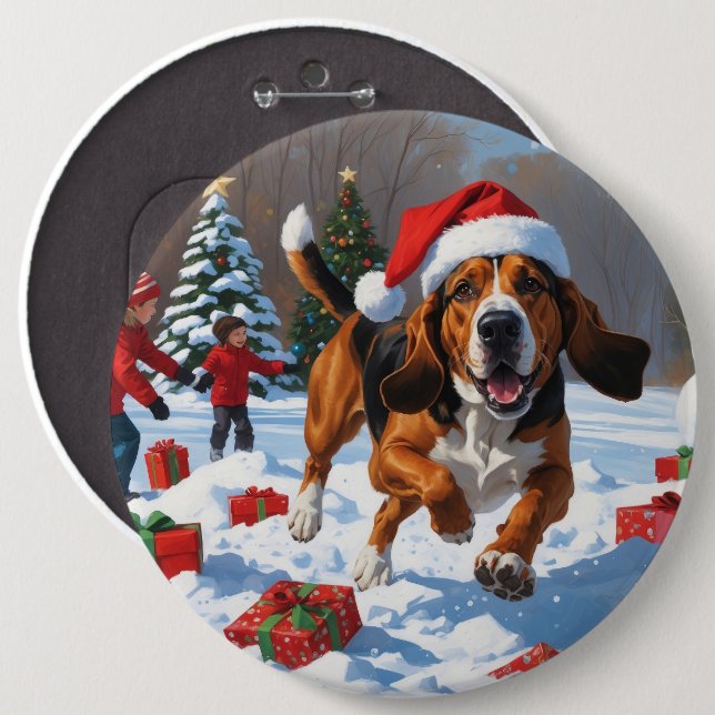Badge Rond 15,2 Cm Treeing Walker Coonhound enneigé avec un chapeau d (Devant & derrière)