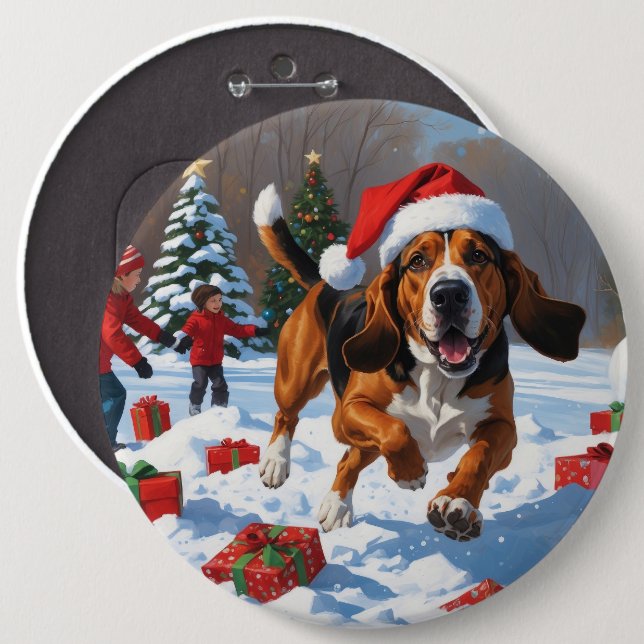 Badge Rond 15,2 Cm Trek Walker Coonhound Neige avec Casquette de Noël (Devant & derrière)