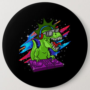 Badge Rond 15,2 Cm TRex DJ Dinosaur Party Club Disque Jockey EDM Musi