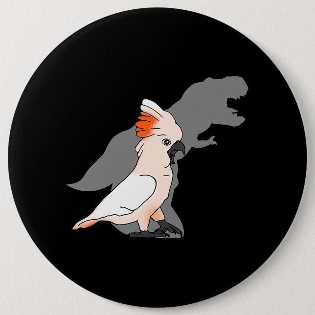 Badge Rond 15,2 Cm TRex Moluccan Cockatoo Ombre Dinosaure Oiseau Amou (Devant)