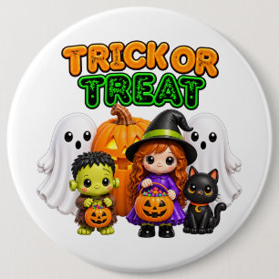 Badge Rond 15,2 Cm Trick or Treat - Jolis amis d'Halloween