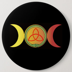 Badge Rond 15,2 Cm triple lune avec ouroboros vert et triquetra rouge