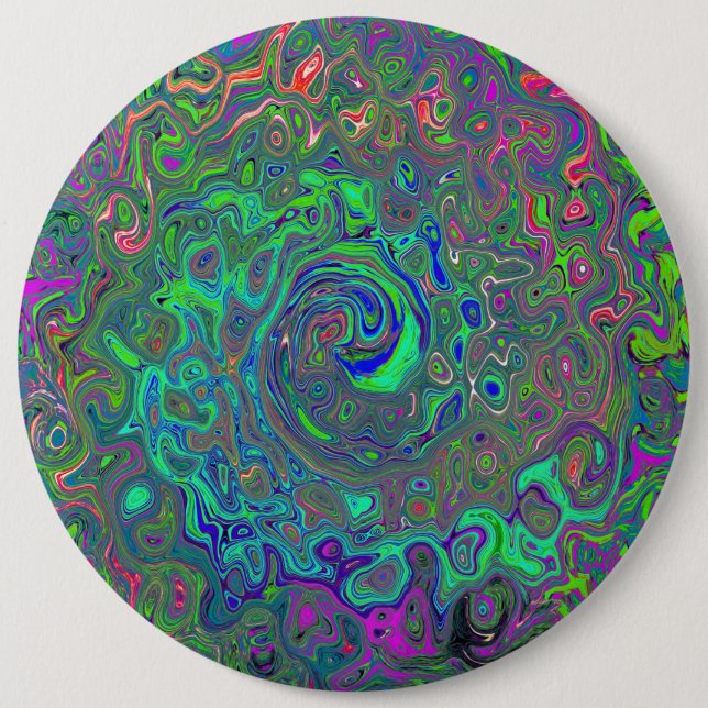 Badge Rond 15,2 Cm Trippy Chartreuse et Blue Retro Liquid Swirl (Devant)