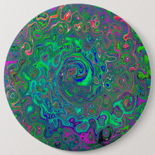 Badge Rond 15,2 Cm Trippy Chartreuse et Blue Retro Liquid Swirl