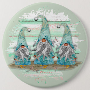 Badge Rond 15,2 Cm Tropcal Blue Watercolor Beach Gnomes