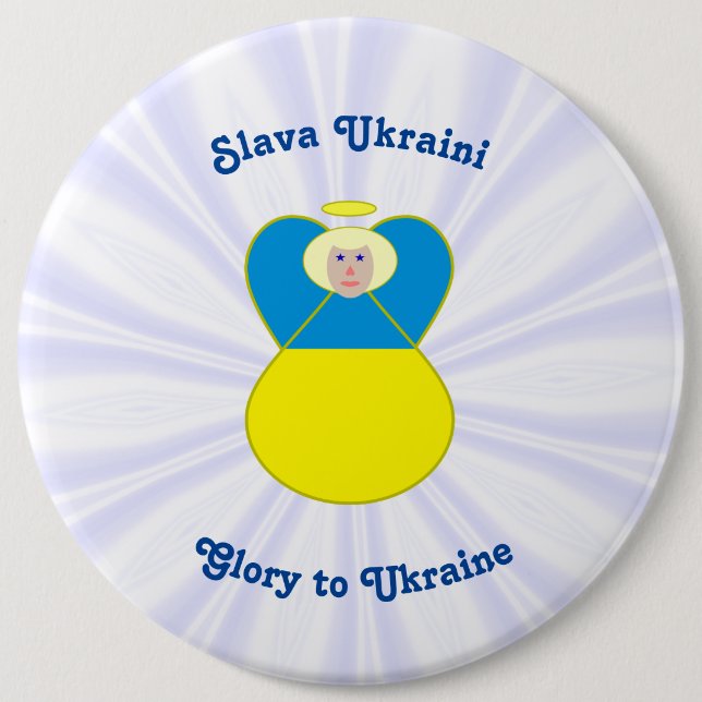 Badge Rond 15,2 Cm Ukraine Angel Slava Gloire ukrainienne (Devant)