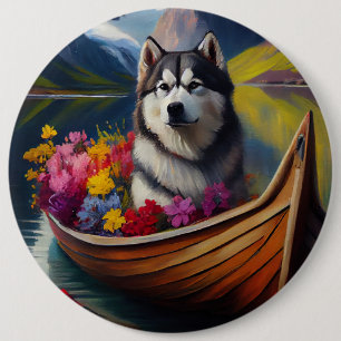 Badge Rond 15,2 Cm Un chien malamué de l'Alaska à la pagaie : une ave
