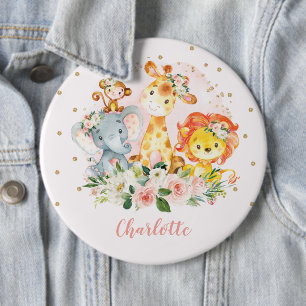 Badge Rond 15,2 Cm Une fête d'anniversaire dans une jungle rose rous