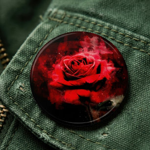 Badge Rond 15,2 Cm Une rose rouge aquarelle sur fond noir