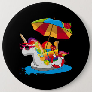 Badge Rond 15,2 Cm Unicorne avec crinière arc-en-ciel et parasol