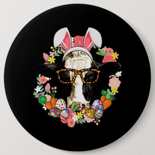 Badge Rond 15,2 Cm Vache Lapin Oreilles Joyeux Paysan de Pâques