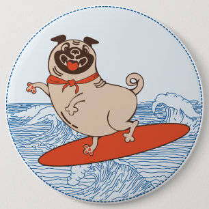 Badge Rond 15,2 Cm Vague à cheval heureux chien de carlin sur la plan