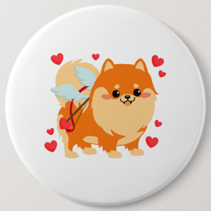 Badge Rond 15,2 Cm Valentines Jour Chien Poméranien Chiot Garçons Fil