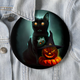 Badge Rond 15,2 Cm Vampire Chat et Assistant Citrouille Halloween Sur