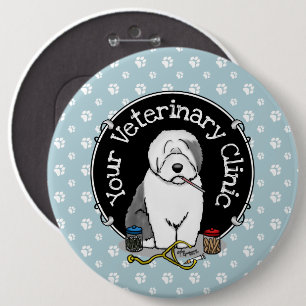 Badge Rond 15,2 Cm Vétérinaire Vieux Anglais Berger Gris 1 Cute Vet