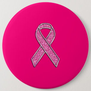 Badge Rond 15,2 Cm Vibrant Chrome Glitter Style Pink Ribbon Awareness
