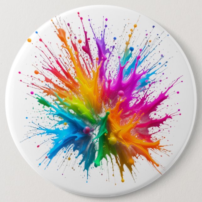 Badge Rond 15,2 Cm Vibrant Rainbow Paint Splatter Explosion (Devant)