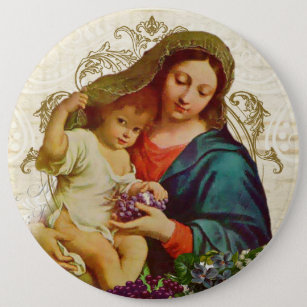 Badge Rond 15,2 Cm Vierge Marie béni par cru avec des raisins de