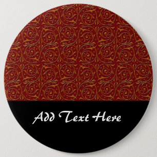 Badge Rond 15,2 Cm Vignes Florales Fantaisie Rouge et Or