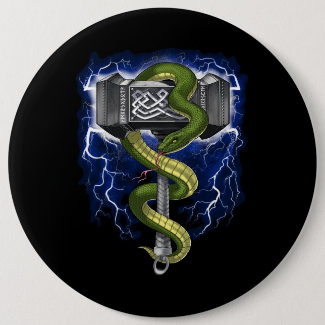 Badge Rond 15,2 Cm Viking Warrior Hammer (Devant)