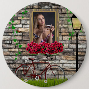 Badge Rond 15,2 Cm Vintage Fairytale Vélo Roses cadre photo fille